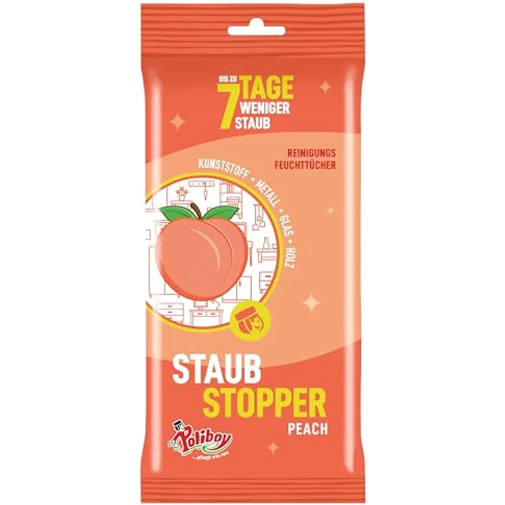 POLIBOY Staubstopper Peach Feuchttücher, Antistatik-Allzwecktücher mit Pfirsichduft, 24 Tücher, Made in Germany – Bild 1