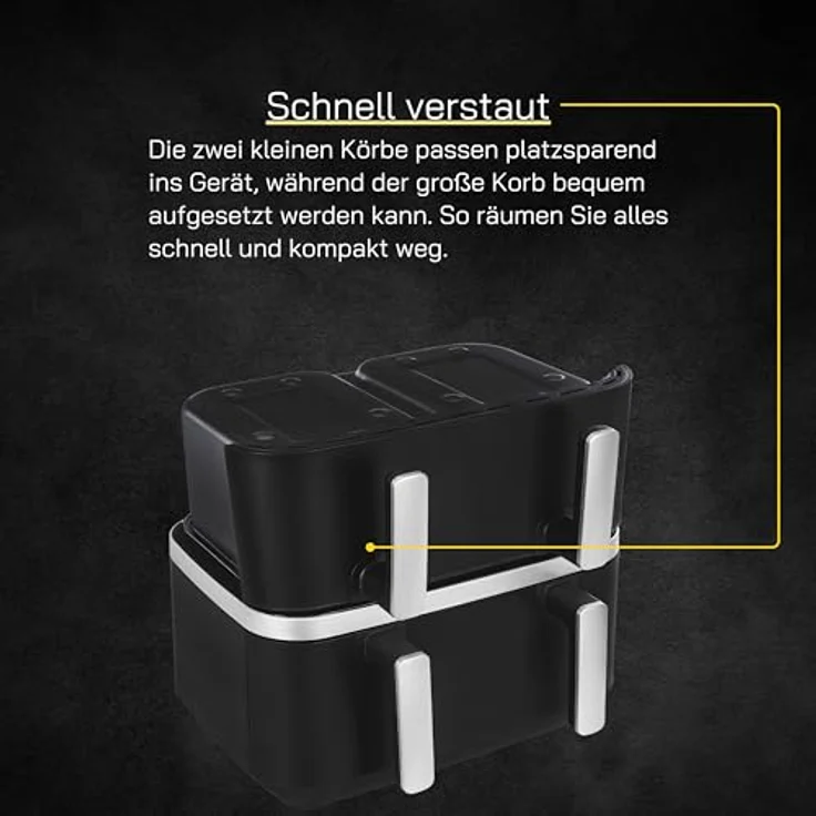 GUTFELS AIRFRY5010 Heißluftfritteuse Schwarz-Silber | 2600 W | 8,5 L / 2x 4,2 L Fassungsvermögen | Match Cook | Smart Finish – Bild 3