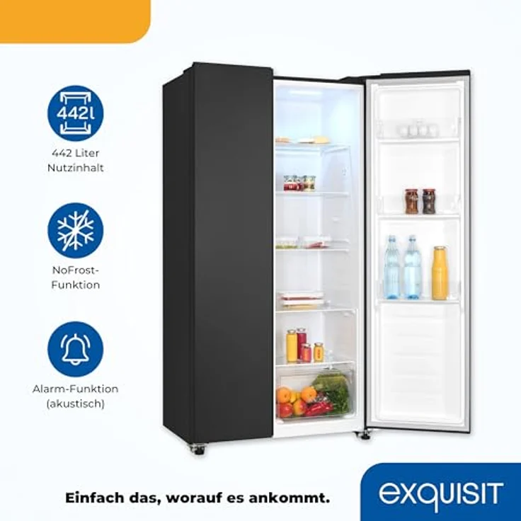 Exquisit Side-by-Side-Kühlschrank, NoFrost, 442 Liter, LED-Display, inoxlook-az – Bild 3