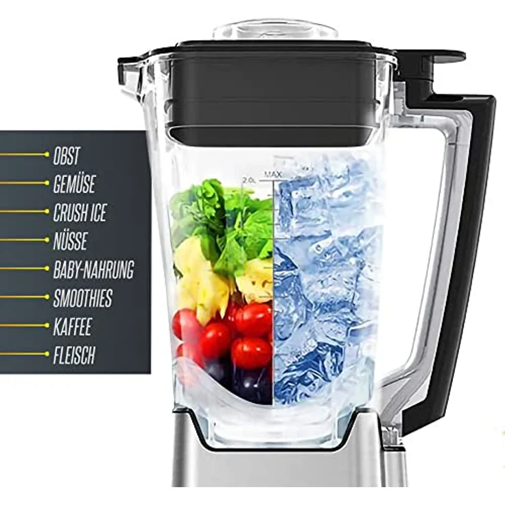 HEINRICHS Mixer, Standmixer, Hochleistungsmixer mit 32000 U/min und 2000W Motor + 4Programme, Blender-8 Edelstahlklingel, BPA-Frei, Smoothie Maker, 2L Behälter, Ice-Crush Funktion, Heinrich´s – Bild 5