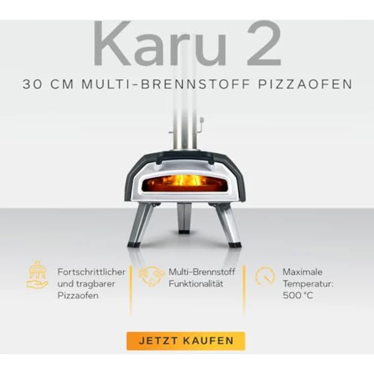 Ooni Karu 2 Multi-Brennstoff Pizzaofen Tragbarer Outdoor Gas-/Holz-/Holzkohle Pizzaofen, Borosilikatglas Tür, 500°C in 20 Minuten, 30 cm Pizza in 60 Sekunden, Ooni Pizzaofen Gas Outdoor – Bild 3