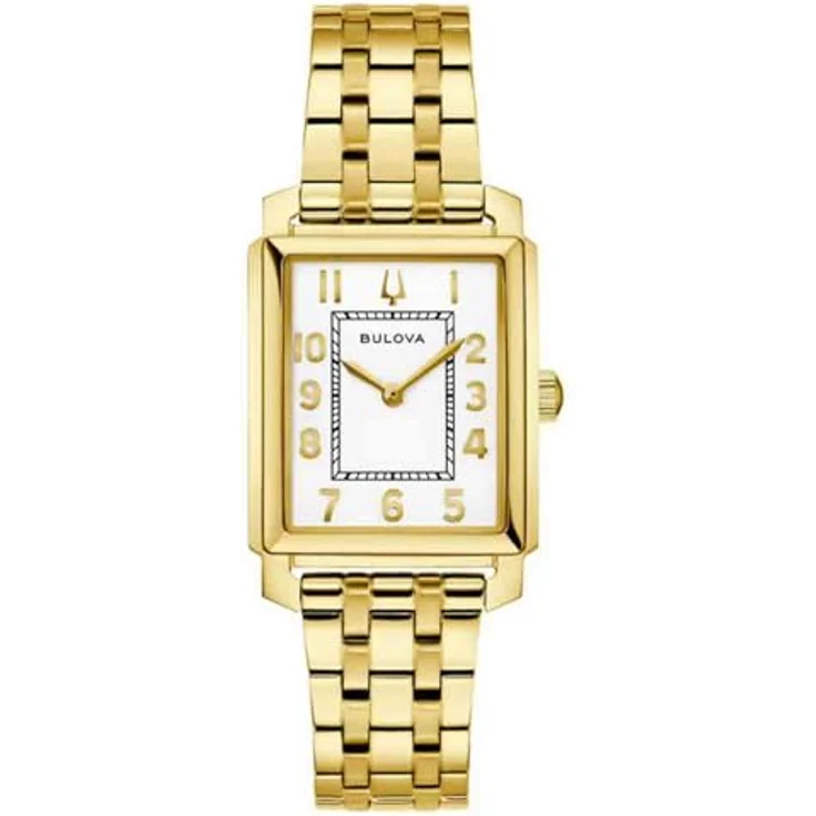 Bulova Damen-Quarzuhr Sutton 97L186, goldfarbene Edelstahl-Armbanduhr mit silbernem Zifferblatt und synthetischem Saphirglas – Bild 1