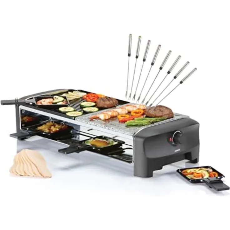RACLETTE Steinplatte & Grillplatte für 8 Personen 2x 21x21cm, 1400 Watt
