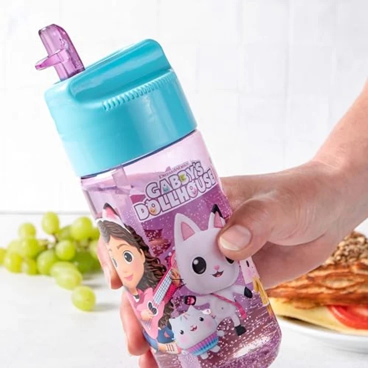 p:os Trinkflasche Gabby's Dollhouse, 430 ml, türkis/lila, für Kinder ab 3 Jahren – Bild 6