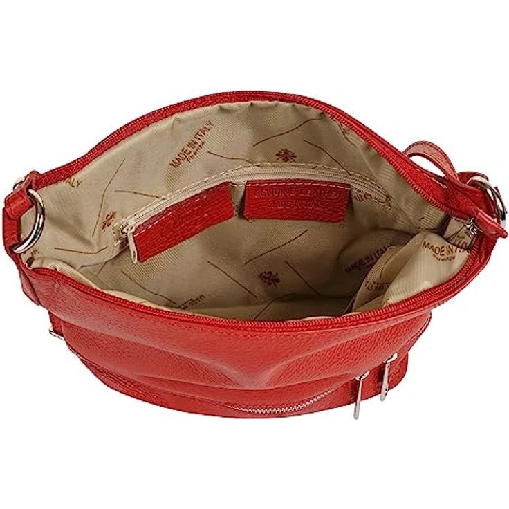 Cluty Umhängetasche, echt Leder, Made in Italy - Damen Umhängetasche mit glänzenden Details, beige innen – Bild 6