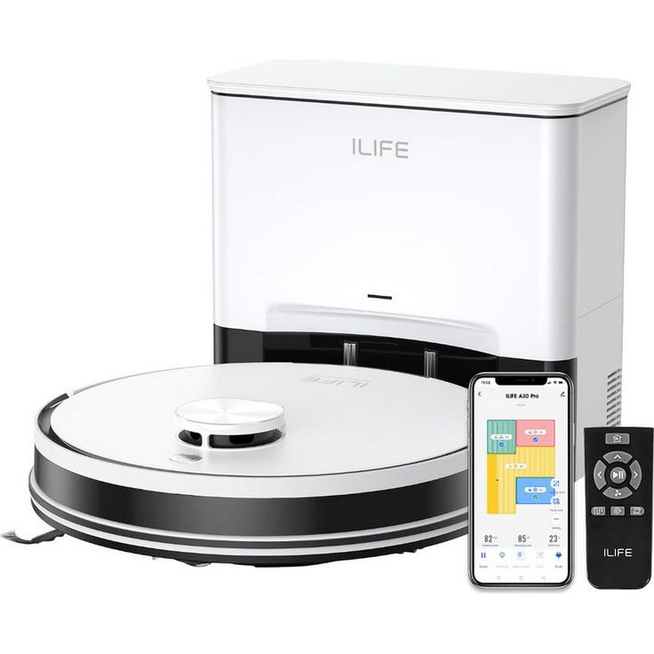 ILIFE Saugroboter A30 Pro Saug & Wisch Roboter mit Selbst-Entleerung Boden Staubsauger, 40 W, Automatische Entleerung, 3000 Pa Saugleistung, 2,5 l Staubbeutel