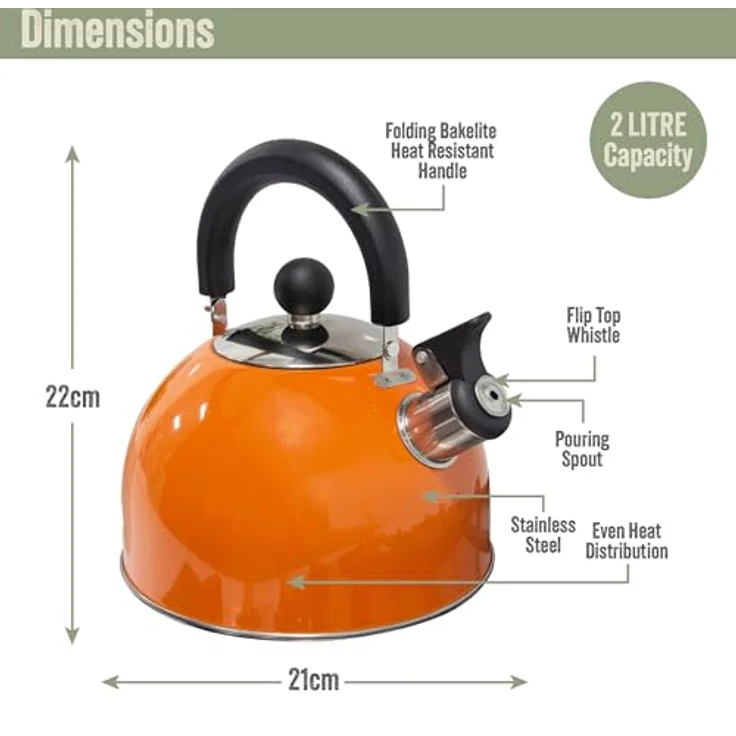 Milestone Camping Edelstahl Wasserkocher ? Orange, 2 Liter – Bild 3