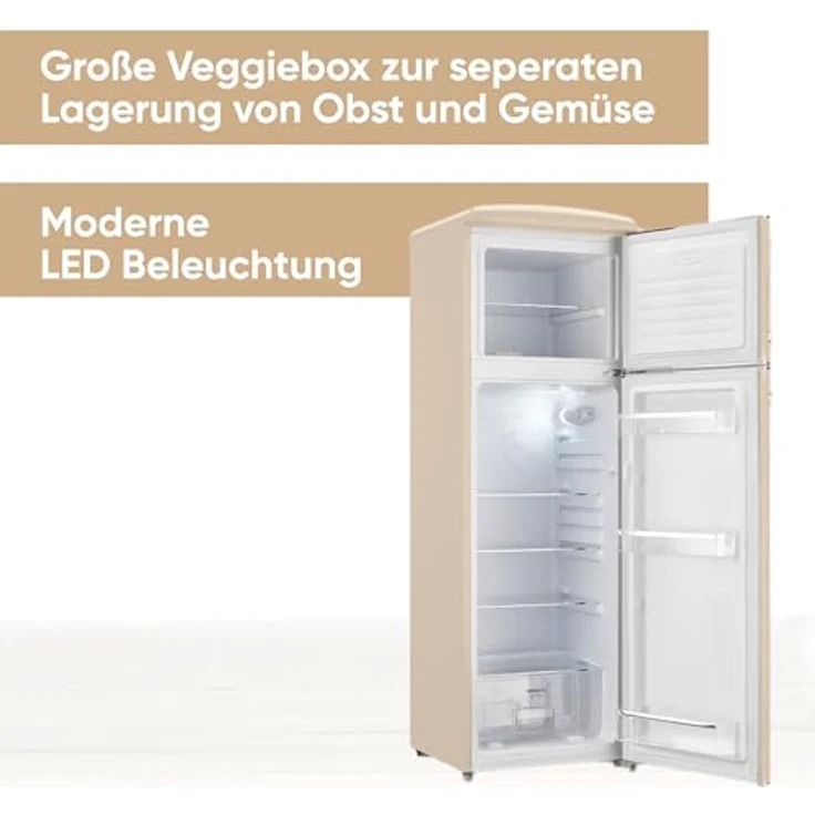 SEVERIN RKG 8985, Retro Kühl- & Gefrierkombination, creme, 246 L Nettovolumen, Gefrierfach oben, nur 39 dB, LED-Beleuchtung – Bild 3