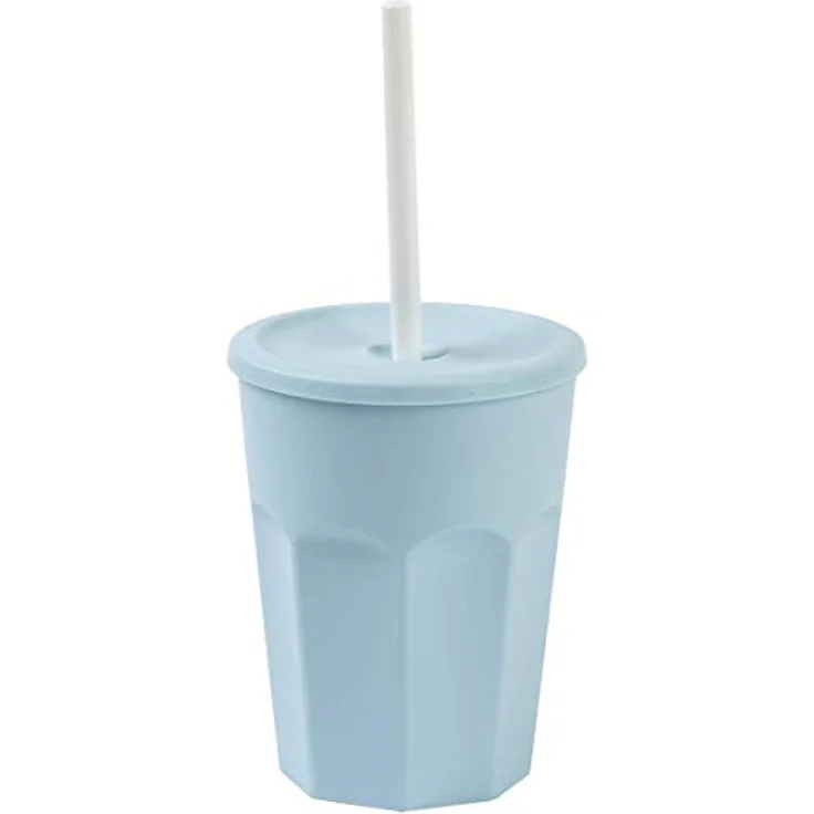 Engelland - 10x Kunststoffbecher mit Deckel Blau Rosa Trinkbecher mit Strohhalm Party-Becher Plastik Trink-Gläser Mehrweg 0,25l – Bild 3