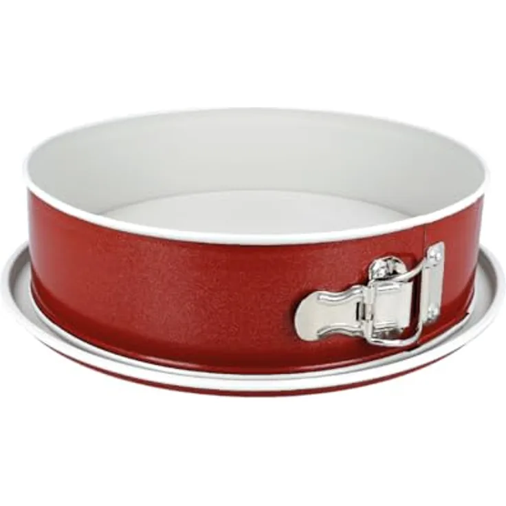 EUROHOME Springform rund Ø26 cm Antihaftbeschichtung - Backform mit Flachboden und Edelstahlverschluss - Backform Kuchen antihaft in Rot-Creme - Auflaufsichere Kuchenform Hitzebeständig bis 250°