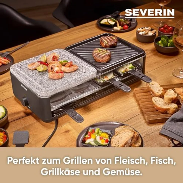 SEVERIN Raclette-Grill Black Line RG 2366, Tischgrill für 8 Personen mit Naturgrillstein & antihaftbeschichteter-Grillplatte – Bild 3