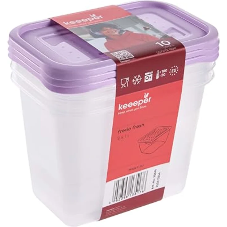 keeeper fredo fresh Frischhaltedosenset, 3-teilig, 3 x 1 l, lebensmittelecht, hitzebeständig, violett – Bild 1