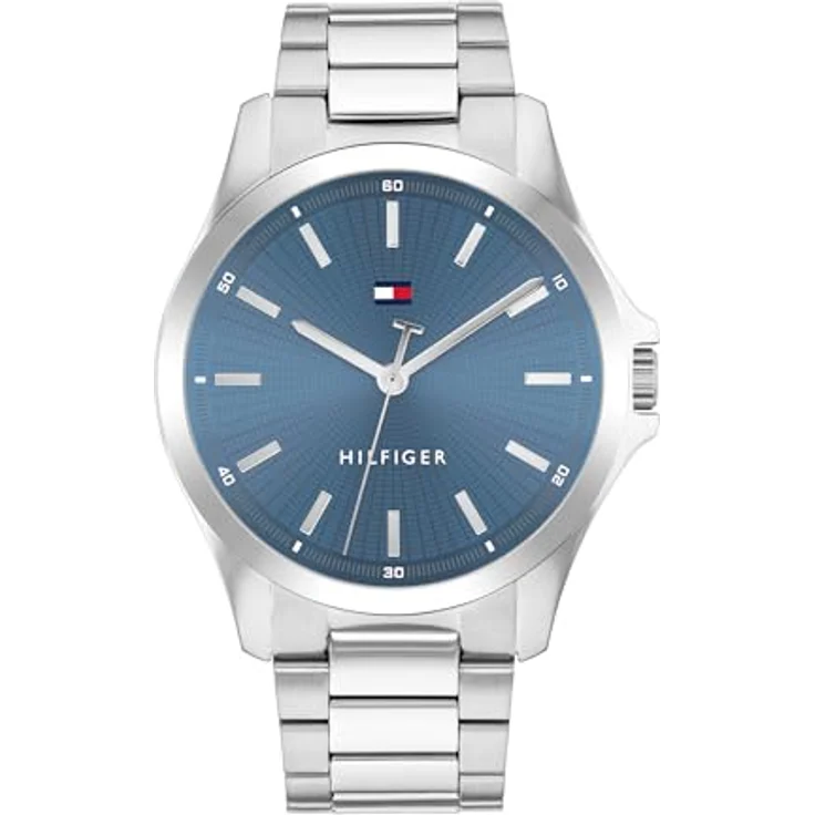 Tommy Hilfiger Quarzuhr BRUCE 1710670, Herrenuhr mit silberfarbenem Edelstahlarmband und blauem Zifferblatt – Bild 2