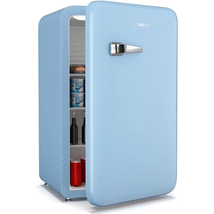 Klarstein Audrey Evo 112L Retro Mini-Kühlschrank, leise 40 dB, wendbare Tür, verstellbare Füße, blau – Bild 1
