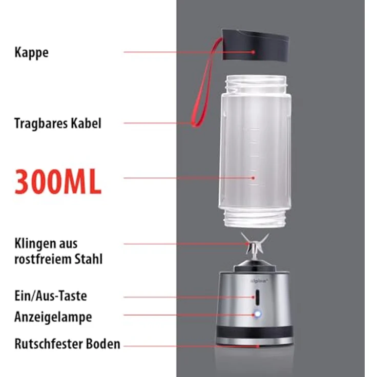 Alpina Standmixer ALPINA Smoothie-Maschine, 125W - Leistungsstarke Klingen und kompaktes Design – Bild 4