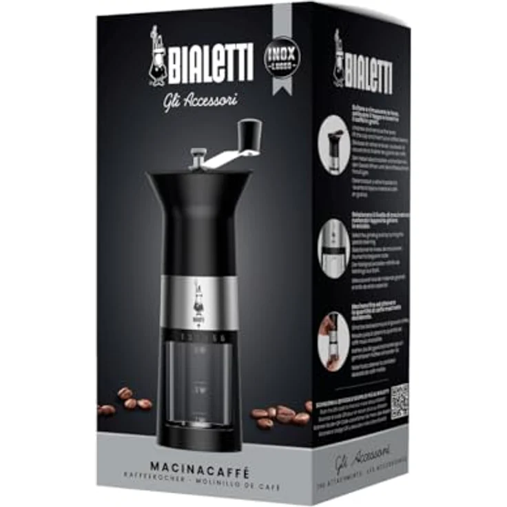 Bialetti Manuelle Kaffeemühle, Edelstahl, Mattschwarz, mit 6 Mahleinstellungen – Bild 3
