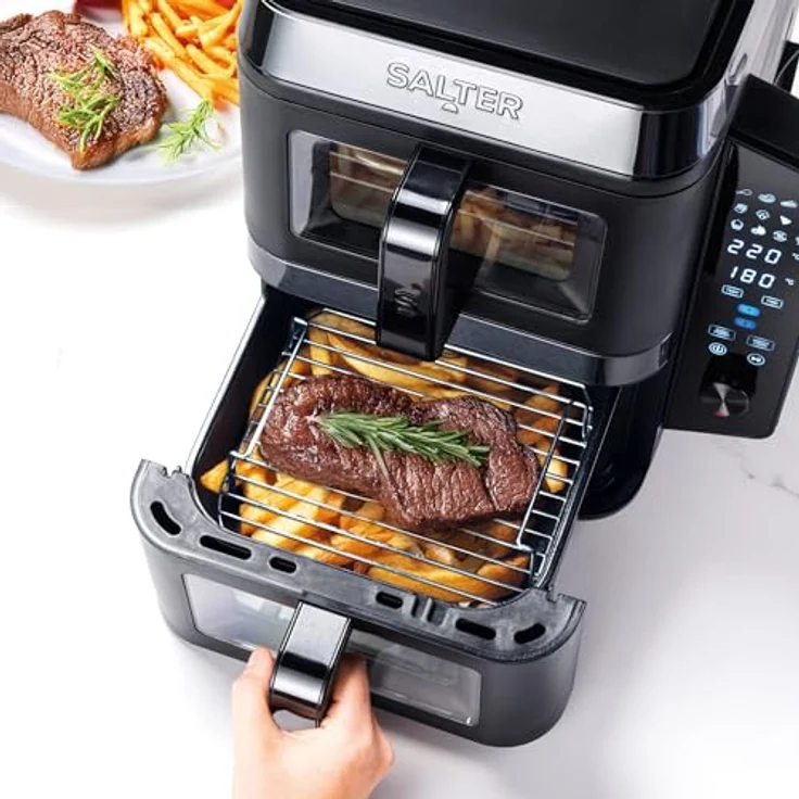 Salter VertiCook View Heißluftfritteuse, Vertikale Doppelschublade mit 9L Kapazität, 12 Kochfunktionen, PFAS-frei, platzsparend – Bild 3