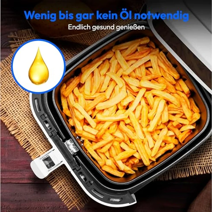 MEDION E40 XL Heißluftfritteuse (5,2 Liter Frittierkorb, 2.150 Watt, 9 Automatikprogramme, Backfunktion, ölfreies Frittieren, Touch Bedienfeld, LED Anzeige) weiß – Bild 5