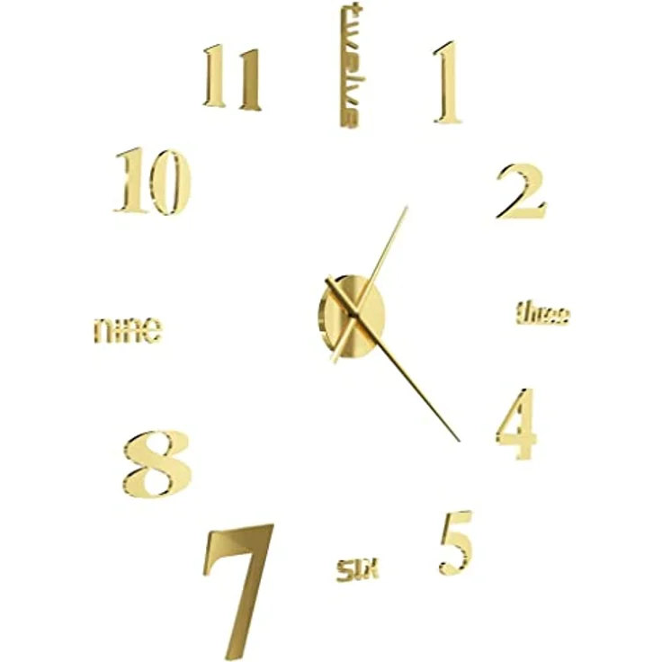 vidaXL 3D Wanduhr Modernes Design 100cm XXL Golden Deko Wand Uhr Wandtattoo – Bild 4
