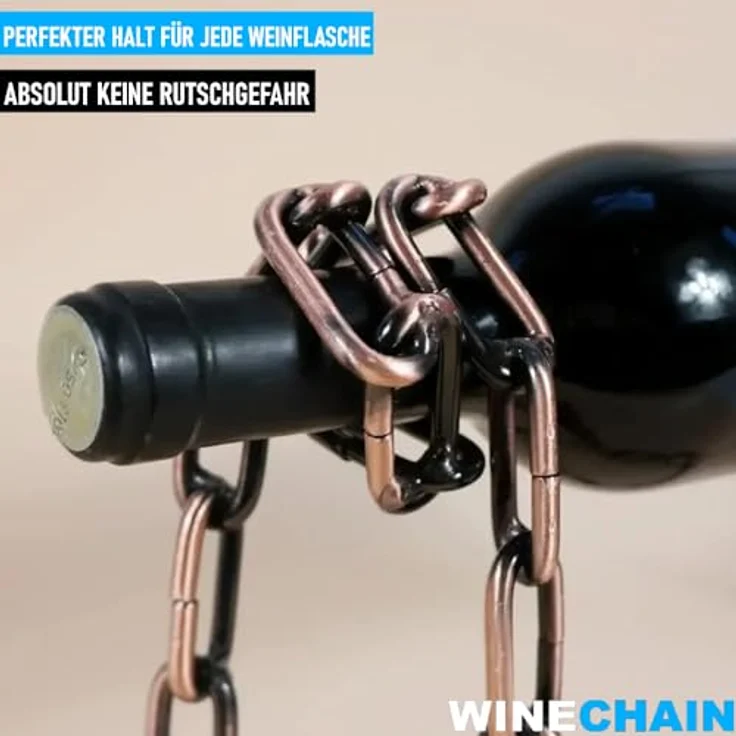 MAVURA Weinflaschenhalter WINECHAIN Flaschenhalter Weinständer Flaschenständer Kette Metall, für Wein Design Silber - Illusion einer schwebenden Flasche – Bild 3