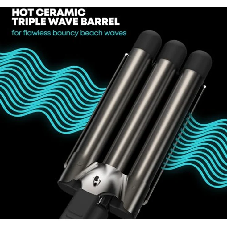 REVAMP Deep Beach Waver, Dreifach-Lockenstab für Beach Waves, professioneller Keramik-Zylinder, angereichert mit Progloss-Pflegeölen, Mermaid Beach Waves Lockenstab für kurzes, mittleres & langes Haar – Bild 2