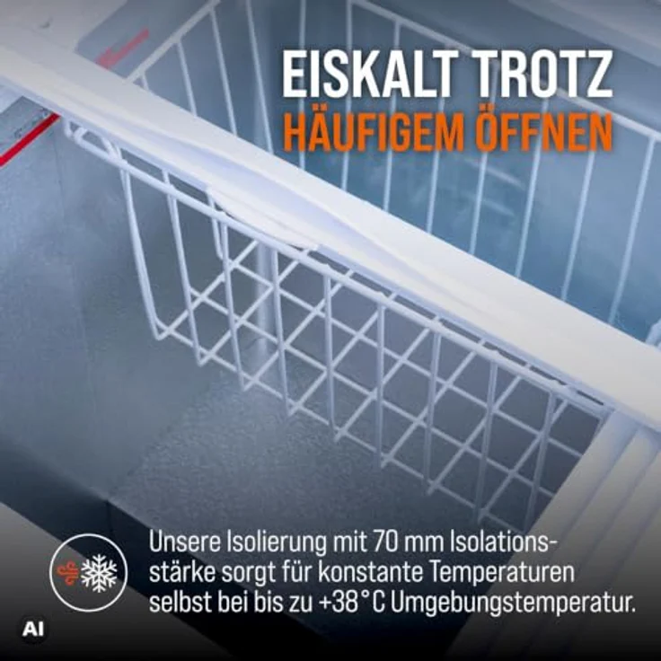 GASTROHERO Tiefkühltruhe ECO 100, 97 Liter mit Glasschiebedeckel und abschließbar, -18 bis -22 °C, geräuscharme statische Kühlung – Bild 7