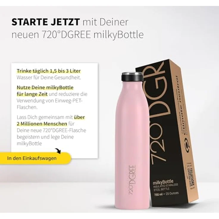 720°DGREE Trinkflasche Doppelwandig Edelstahl 500ml Isolierflasche milkyBottle rosa matt – Bild 6