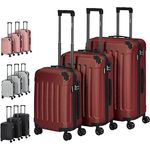 Arebos Reisekoffer 3er Set I ABS-Hartschale I Trolley Kofferset I Teleskopgriff I Inkl. Reißverschluss-Schloss, 360° Rollen I M-L-XL | Rot