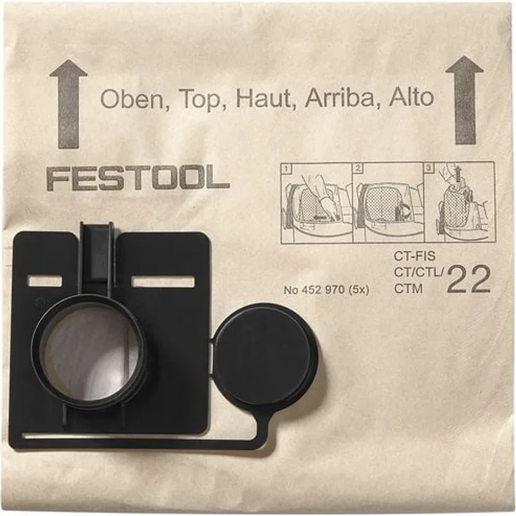 Festool FIS-CT 44/5, Filtersack für Nass- und Trockensauger mit Kunststoffverschluss und optimaler Staubaufnahme