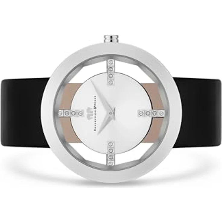 Rhodenwald & Söhne Lucrezia Damenuhr Edelstahl Silber 3 ATM mit Swarovski® Kristallen, Lederarmband Schwarz Fashionuhr Skeletonoptik – Bild 5