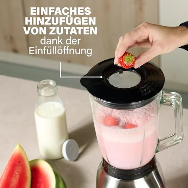 Princess Steel 212091 Standmixer, 1000W, 1,5L, Edelstahl gebürstet-schwarz – Bild 5