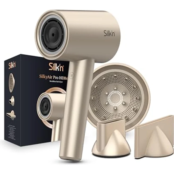 Silk'n Haartrockner I SilkyAir Pro HDB003 I Premium Föhn mit bürstenlosem Motor und Wasser-Ionen-Technologie I 3 Aufsätzen, hitzebeständiger Matte und Reiseetui, 1600 W, Champagner – Bild 2