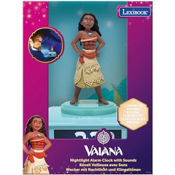 Lexibook Vaiana Nattljus Väckarklocka RL800VN, mit LCD-Bildschirm, 6 Melodien, Snoozefunktion, leuchtend – Bild 5