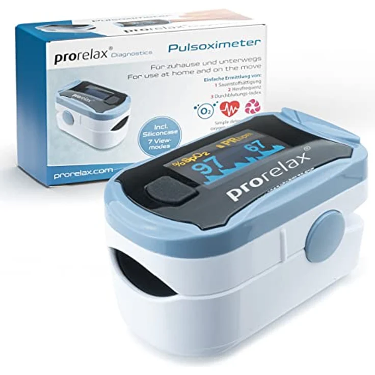 prorelax Pulsoximeter | Zur Selbstkontrolle von Herz-Frequenz, Puls-Frequenz und arterieller Sauerstoffsättigung | Einfache Messung am Finger | LED-Display mit großen Ziffern – Bild 1