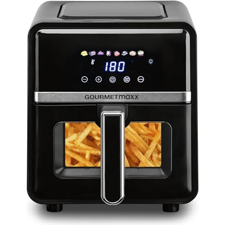 GOURMETmaxx Heißluftfritteuse 5 L, Airfryer mit 6 Funktionen, 8 Programmen, Farbdisplay mit Touch-Funktion, für max. 4 Personen, inkl. 10 Backpapierschalen – Bild 1