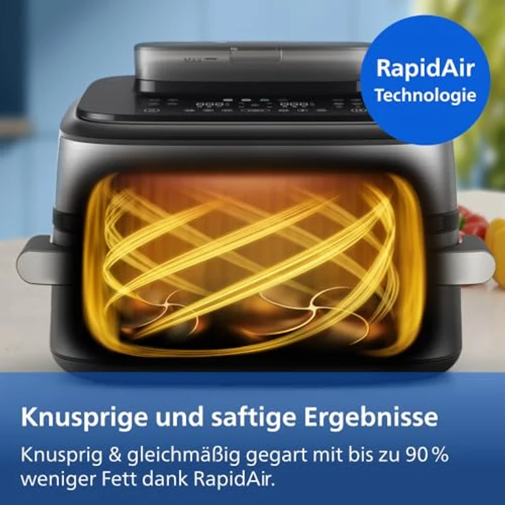 Philips Heißluftfritteuse NA565/02 Steam Airfryer 5000 Series, 9,5L Megabasket, 2750 W, Dampfgarfunktion, RapidAir Plus Technologie, inkl. Servierzange – Bild 13