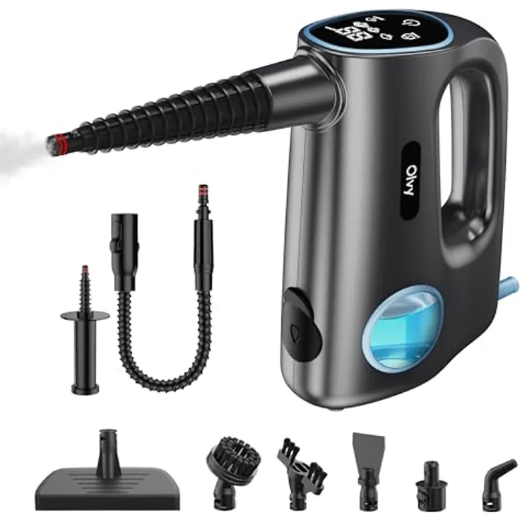 Olvy Multifunktionaler Dampfreiniger, 1200 Watt für chemiefreie Tiefenreinigung mit 400 ml Wassertank und 10 spezialisierten Aufsätzen
