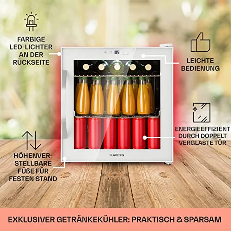 Klarstein Table Top Kühlschrank HEA-Coachella 50-wh 10045041, Bierkühlschrank mit WiFi, Balanced Light Concept, 47 Liter, Glas- und Edelstahl, 51 cm hoch, 47.5 cm breit – Bild 6