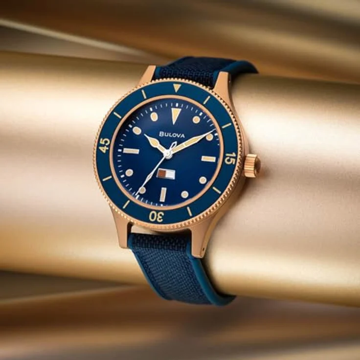 Bulova Automatic Mil-Ships Special Edition, Herrenuhr mit Antireflex-Saphirglas und blauem Zifferblatt, Dunkelblau 98A325 – Bild 8