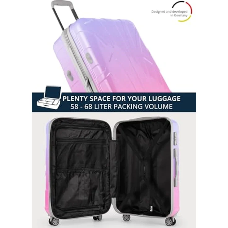 suitline Hartschalen-Koffer Trolley Rollkoffer Reisekoffer, TSA, 66 cm, ca. 58 Liter, PC glänzend, Sakura, Gradient Design Verlauf – Bild 5