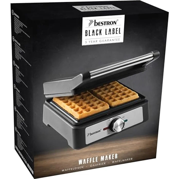 Bestron Waffeleisen für belgische Waffeln, Brüsseler Waffeleisen für zwei dicke Waffeln, mit Antihaftbeschichtung & Cool Touch Handgriff, Black Label Kollektion, Farbe: Mattschwarz - Preisvergleich – Bild 5