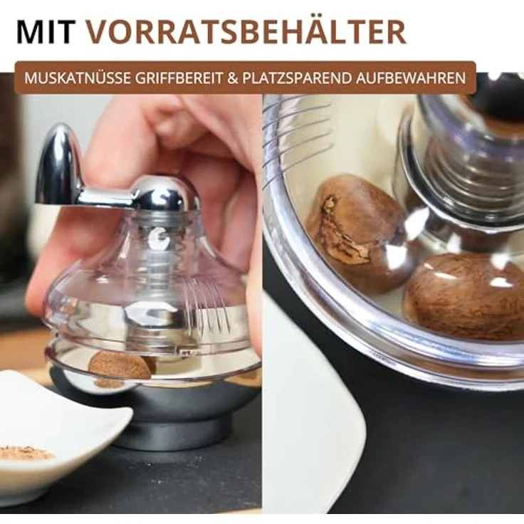 Westmark Muskatmühle mit Vorratsfläche für bis zu 9 Muskatnüsse, Kunststoff-Rostfreier Edelstahl, Silber-Transparent, 69572260 – Bild 8