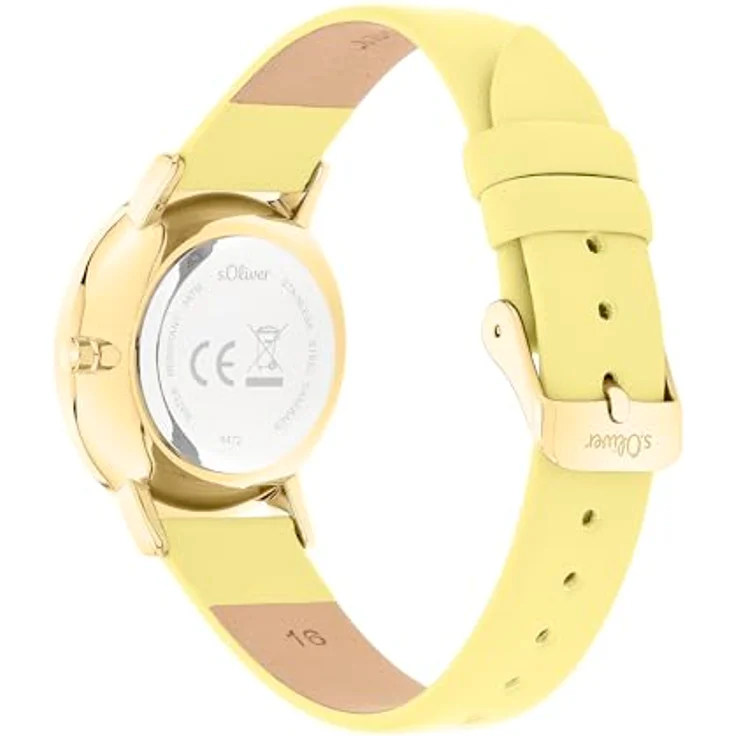 s.Oliver Damenuhr - 34 mm - Flache, zeitlose Armbanduhr mit Quarzwerk und gelbem Kunstlederarmband - 3 ATM wasserdicht, kratzfest - Geschenkidee – Bild 3