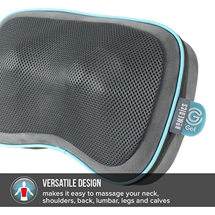 HoMedics Gel Shiatsu Wärme-Reisekissen, Massagekissen für Beine, Lendenwirbelsäule, Schultern und Nacken, wiederaufladbar, Reisegröße mit integrierten Bedienelementen, inklusive Reisetasche, grau – Bild 4