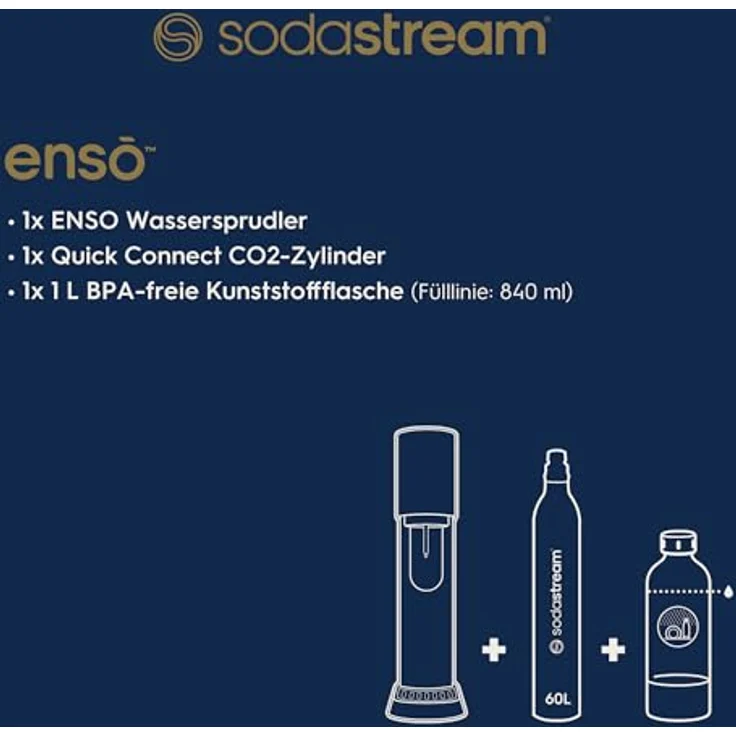 SodaStream® enso™ Premium Wassersprudler aus Edelstahl, inkl. 1 L spülmaschinengeeigneter BPA-freier Kunststoffflasche + Quick Connect CO2-Zylinder, schwarz – Bild 3