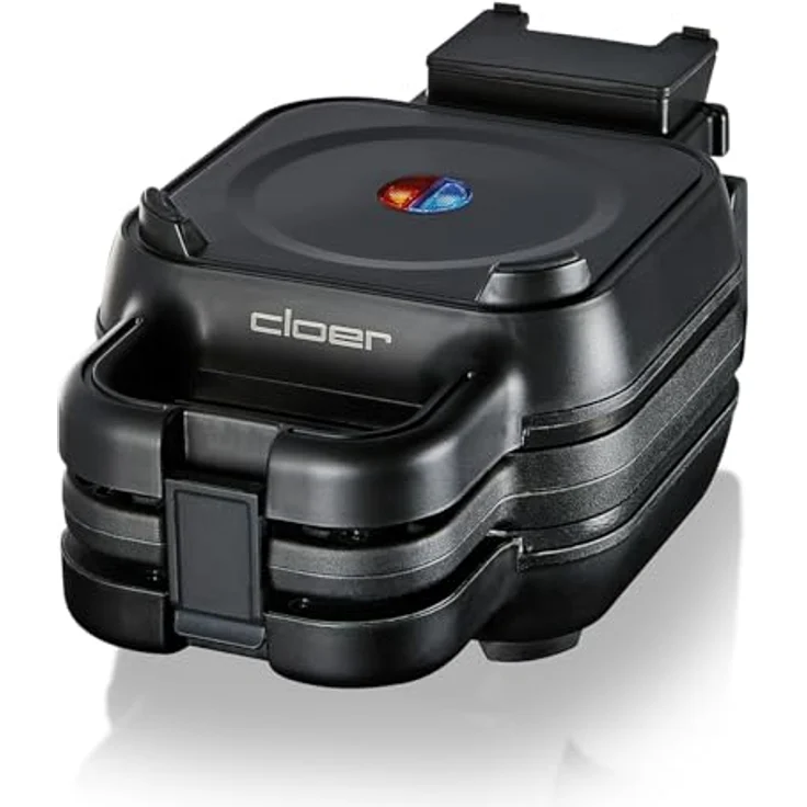 Cloer 6150 Waffelkucheneisen, Waffeleisen für gefüllte Waffeln, Mini Waffeln 11,5 cm Ø oder mit Abstandsring für XXL Füllungen, Antihaftbeschichtung, 800 W, schwarz – Bild 2