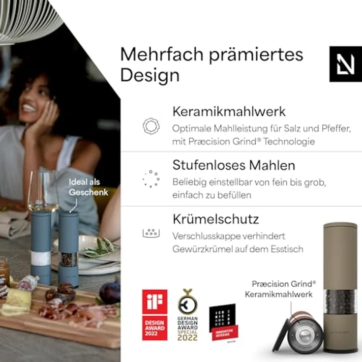 LARS NYSØM Salz und Pfeffermühle Set „Lagom“, manuell mit einstellbarem Keramikmahlwerk, Edelstahl, 2 Stück, Rot/Braun – Bild 2