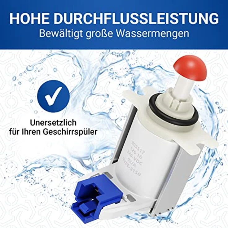 VIOKS Bosch Magnetventil Ventil Ersatz für 00631199 für Bosch Spülmaschine Ersatzteile/Fehler E19 Geschirrspüler Siemens/Ablaufventil Bosch/Wassertasche Siemens Geschirrspüler Ersatzteile – Bild 4