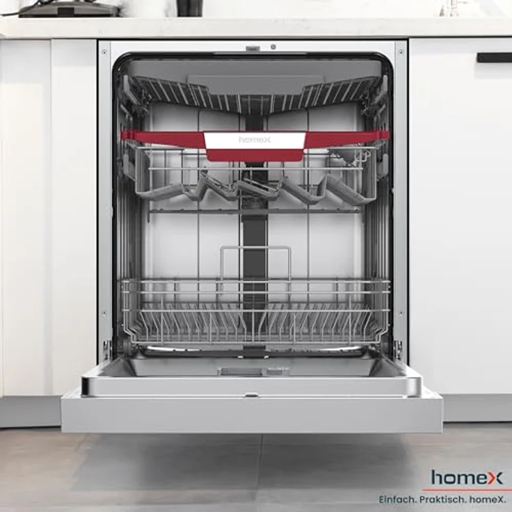 homeX DWSI601444C Geschirrspüler 60 cm, teilintegrierbare Spülmaschine für 14 Maßgedecke, 7 Programme, AquaStop, 44 dB, Edelstahl-Innenraum – Bild 10
