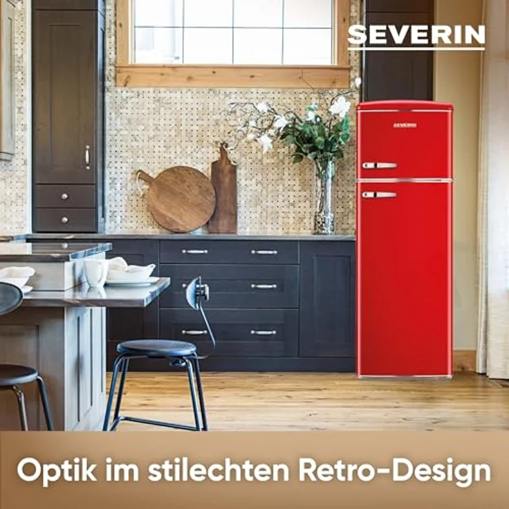SEVERIN RKG 8983, Retro Kühl- & Gefrierkombination mit 246 L, 1-7°C, Gefrierfach oben, LED-Beleuchtung, rot, nur 39 dB – Bild 4